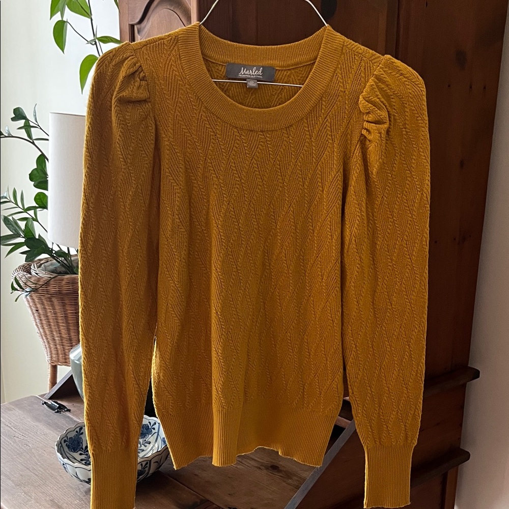 Marled Golden Cable Knit Sweater